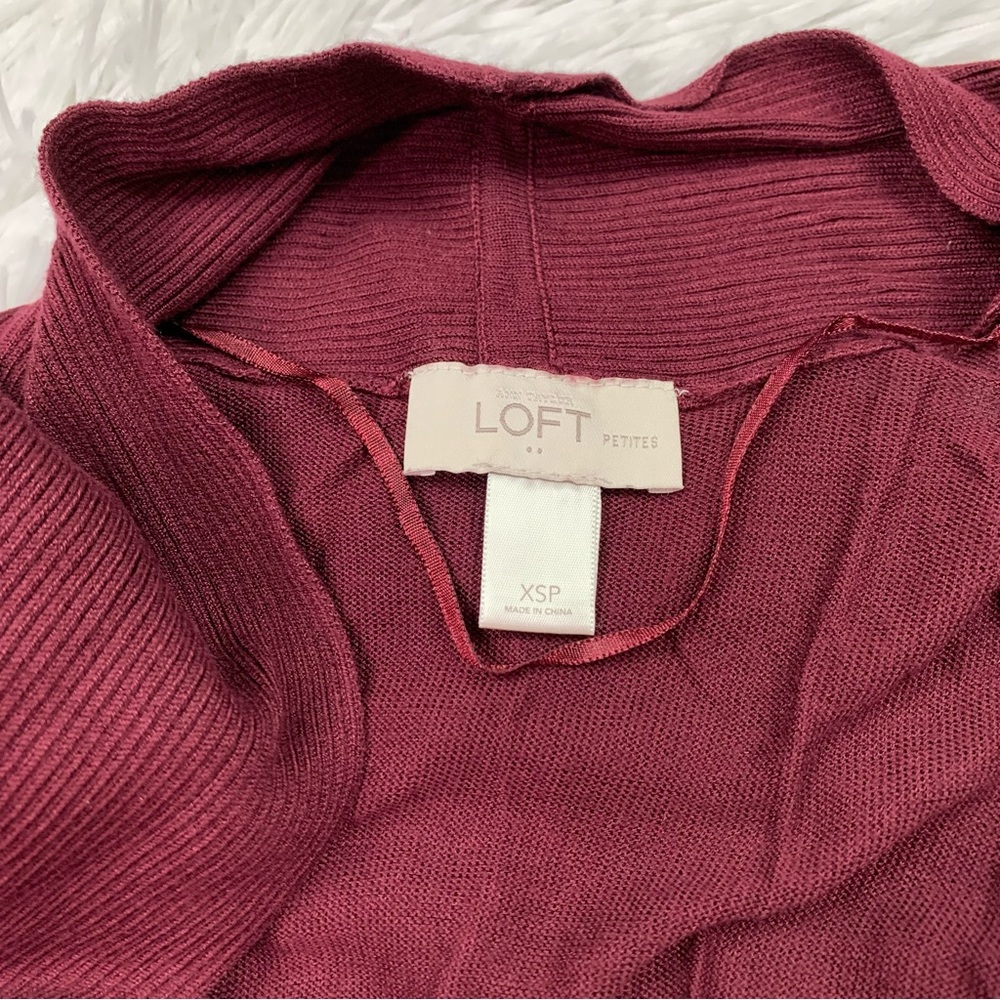 Loft Petite long sleeve open front cardigan mid length burgundy - Picture 8 of 8